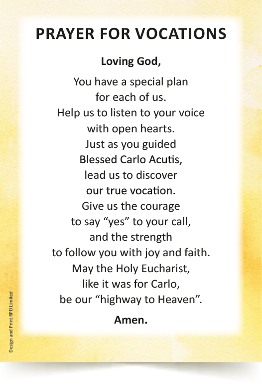CARLO ACUTIS (Prayer for Vocations) A6 Prayer Card