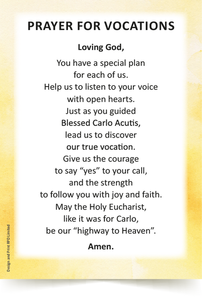 CARLO ACUTIS (Prayer for Vocations) A6 Prayer Card
