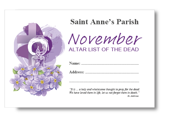 CANDLE, CROSS, FORGET ME NOT (Altar List) November C6 Envelope