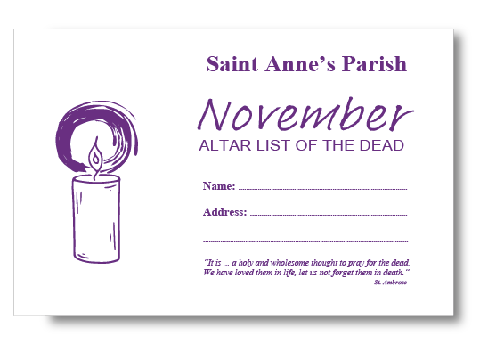 PURPLE CANDLE (Altar List) November C6 Envelope