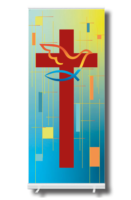 Red Cross Lines Background Pull Up Banner