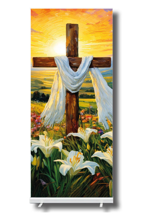 SUNRISE CROSS AND LILIES Easter Banner